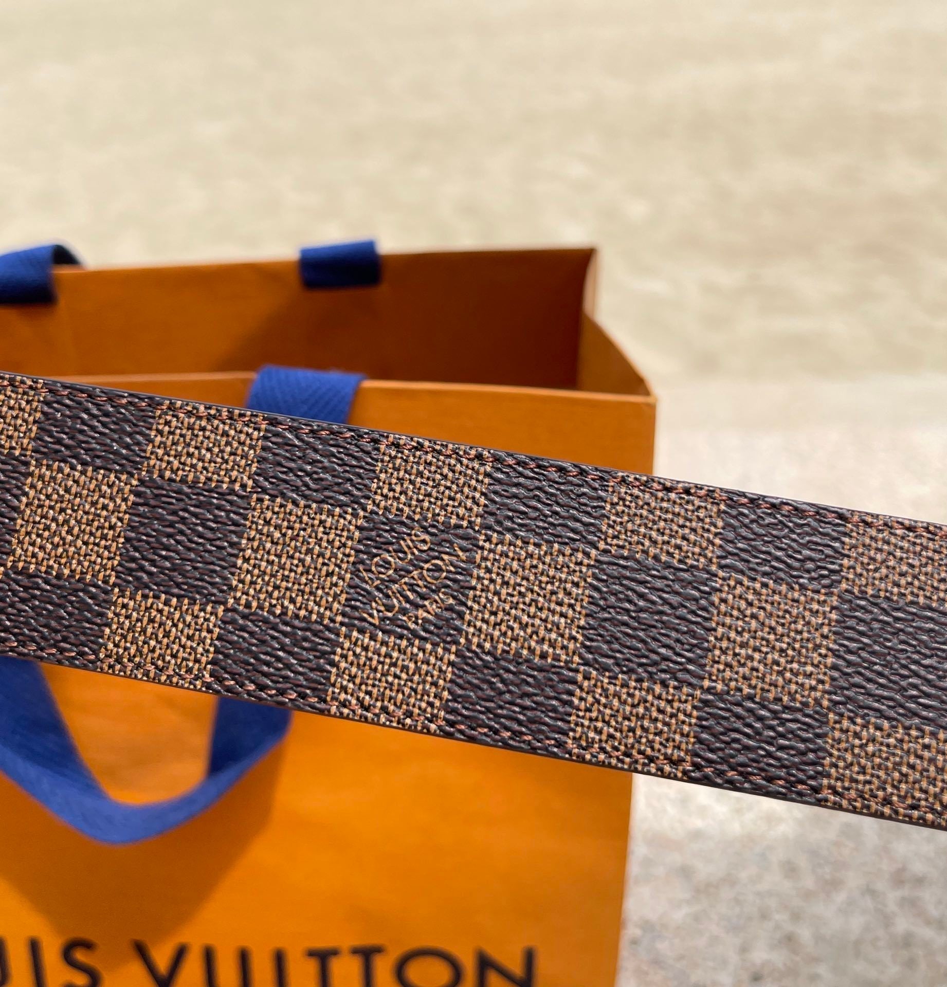 LV Belt Brown Checkered Gold Buckle