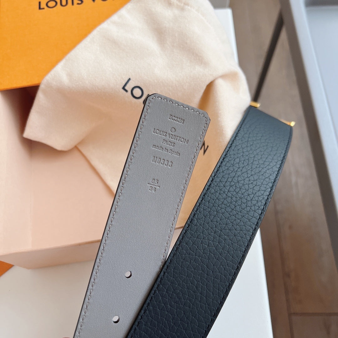 LV Belt Black Gold Buckle