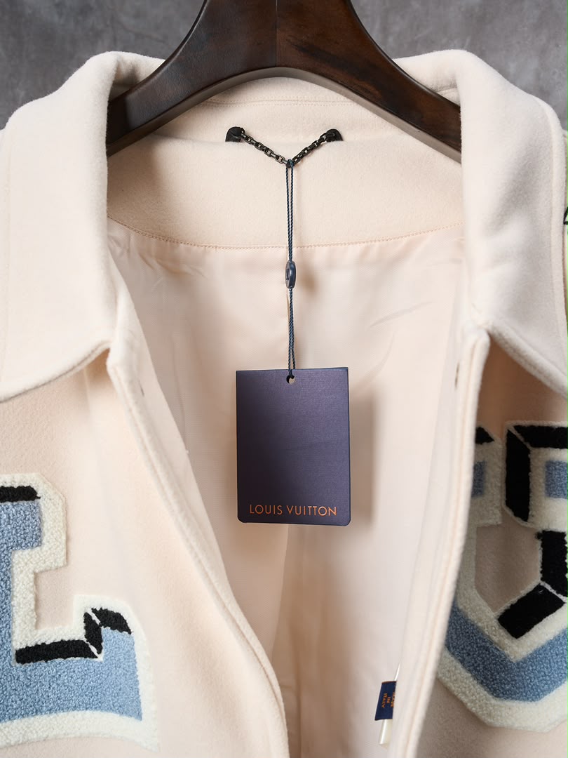 LV Multi-Patches Mixed Leather Varsity Blouson (Milky White)