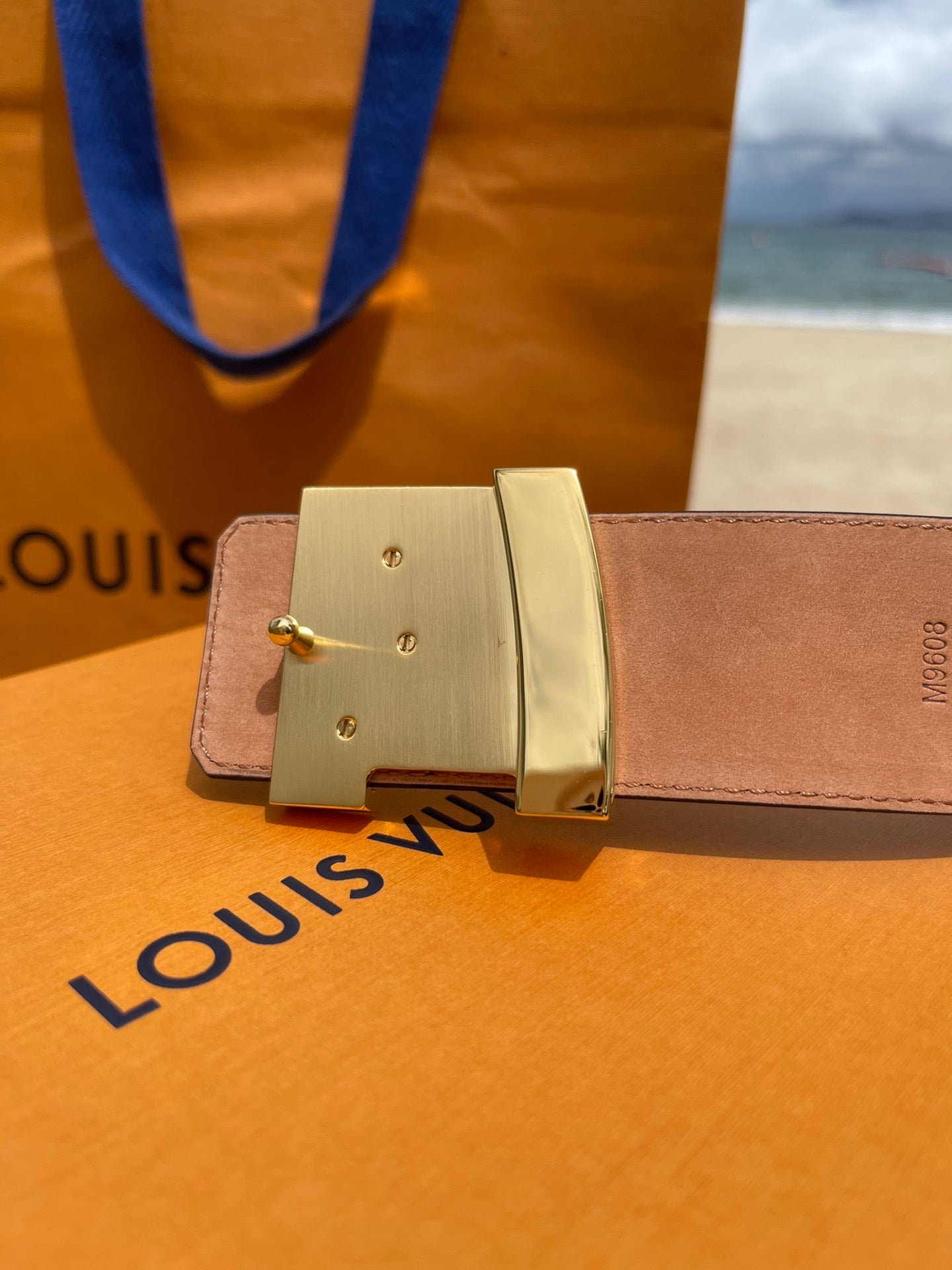 LV Belt Brown Checkered Gold Buckle