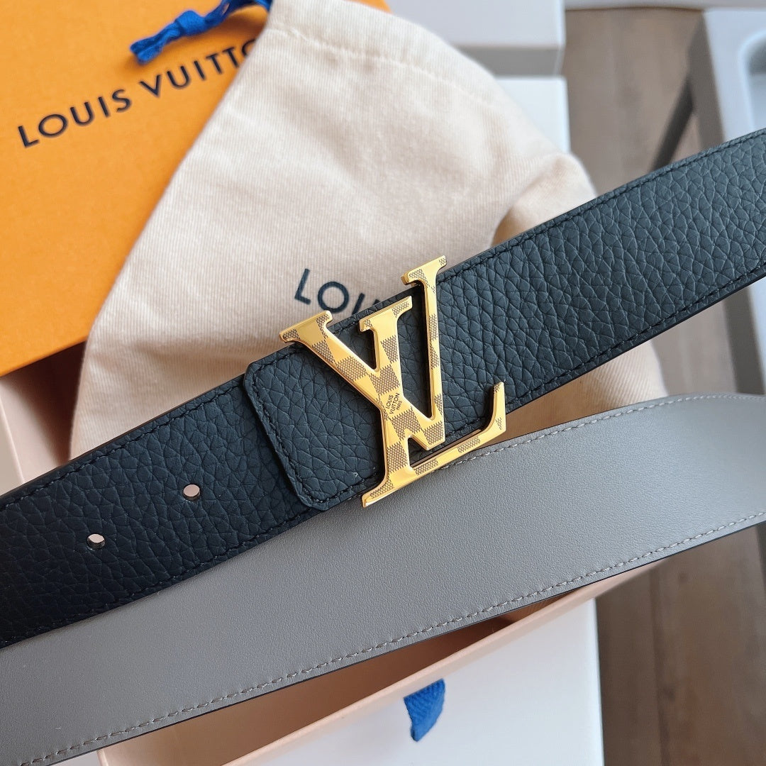 LV Belt Black Gold Buckle