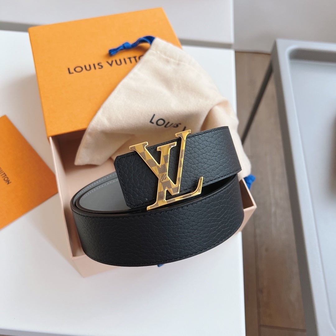 LV Belt Black Gold Buckle