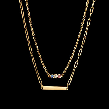 IL - 1-3 Strip Double Layer Custom Name Paper Clip Necklace