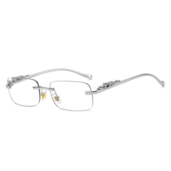 IL - Vintage Gold Metal Leopard Sunglasses with Rimless Rectangle Frame and Tinted Shades