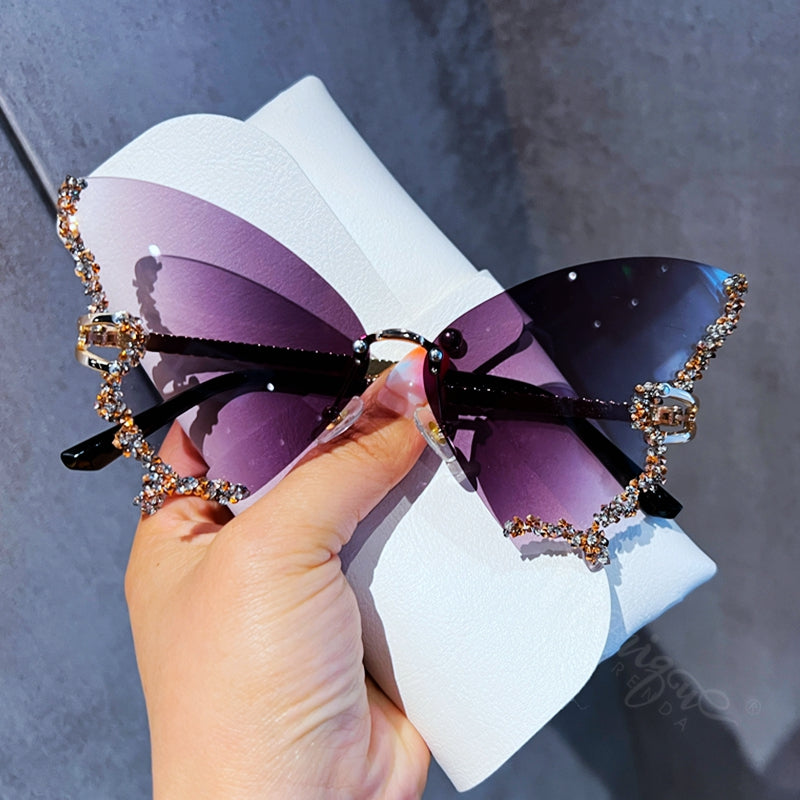 IL - Vintage Rimless Butterfly Sunglasses - Luxury Diamond-Encrusted Oversized Sun Glasses